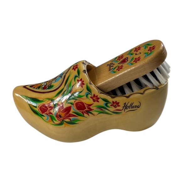 VTG Holland Wall Mountable Hand-Painted Wooden Clog & Shoe Brush 6.5" Length - Picture 2 of 16